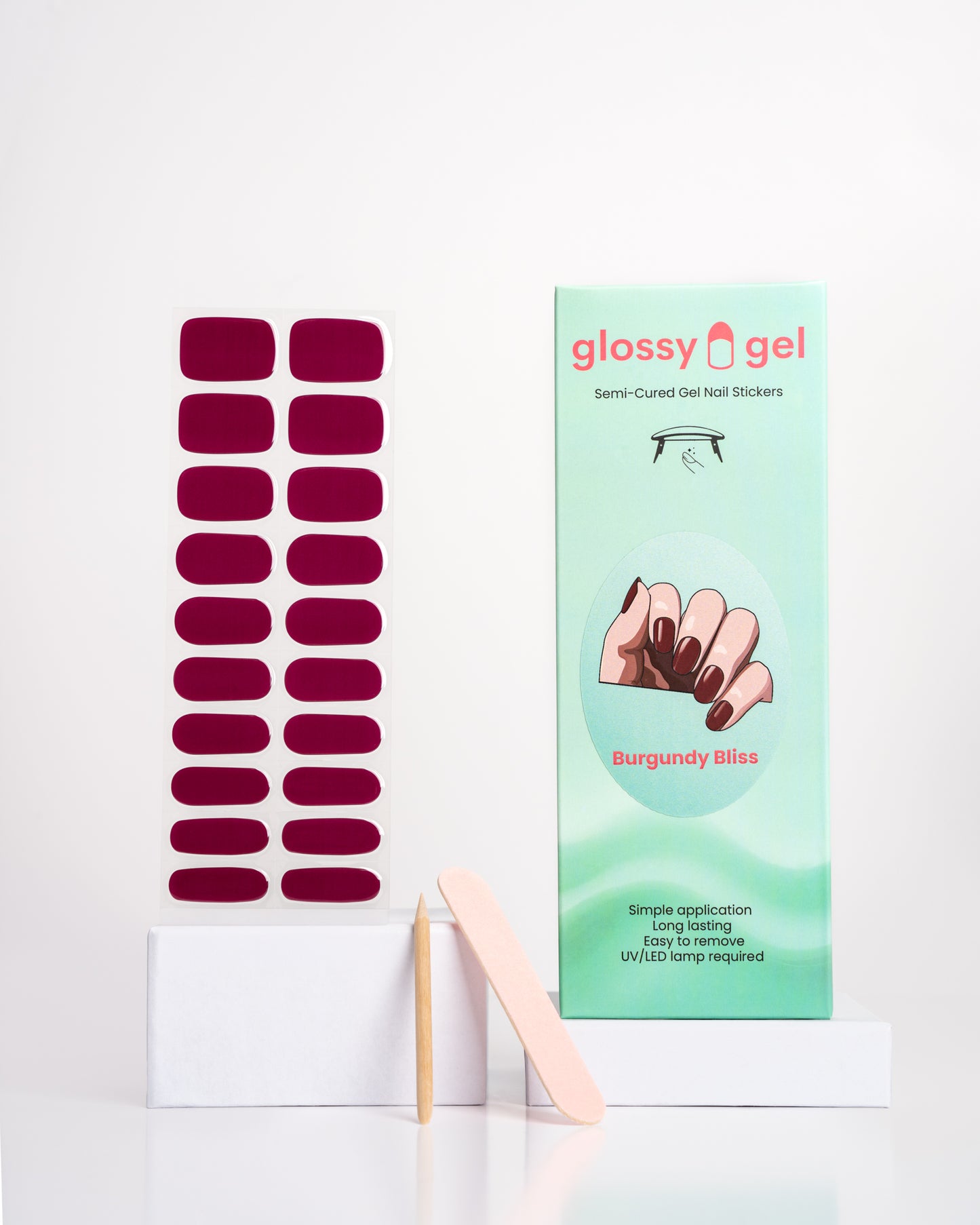 Glossy Gel - Burgundy Bliss - Gel Límmiðar