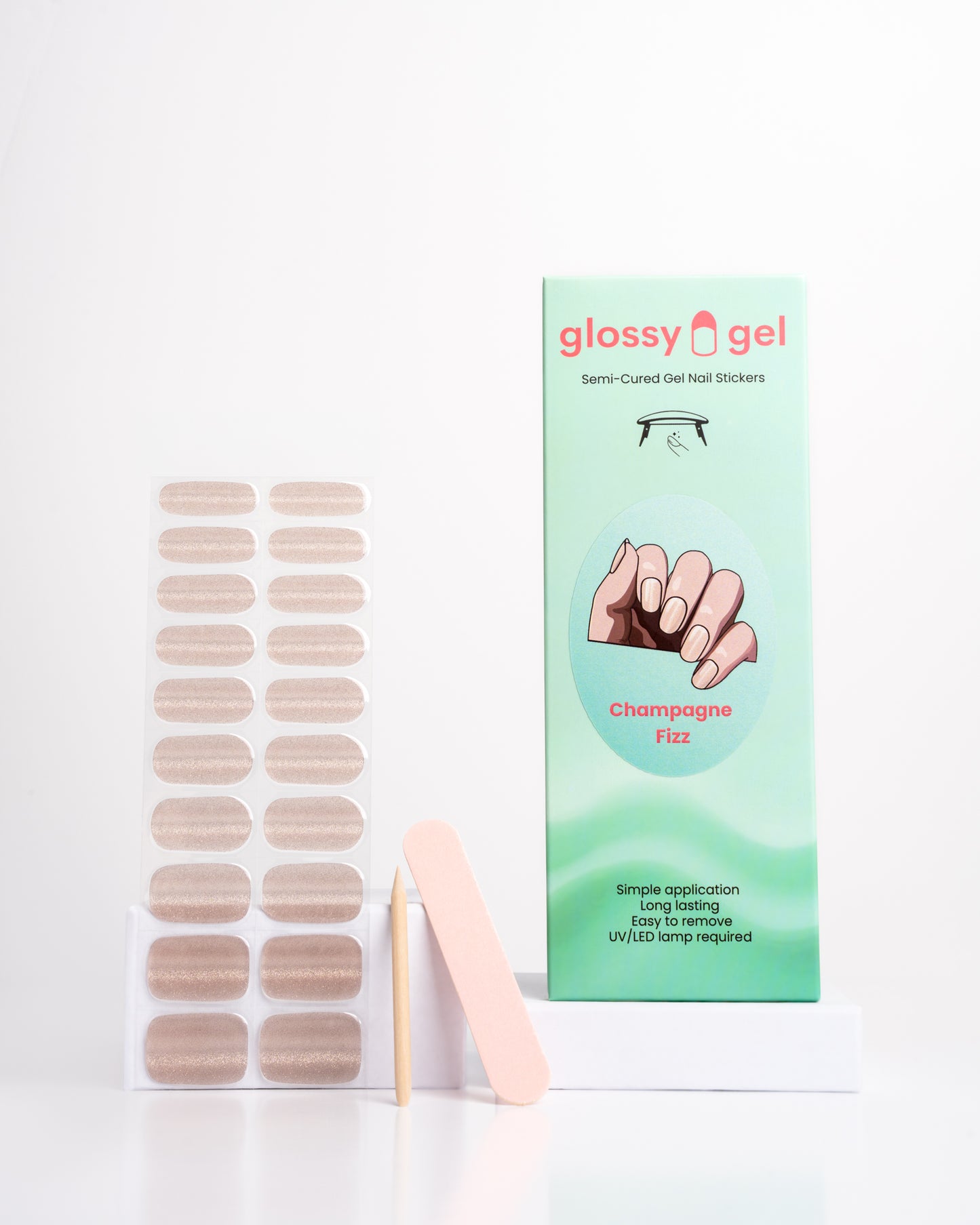 Glossy Gel - Champagne Fizz - Gel Límmiðar