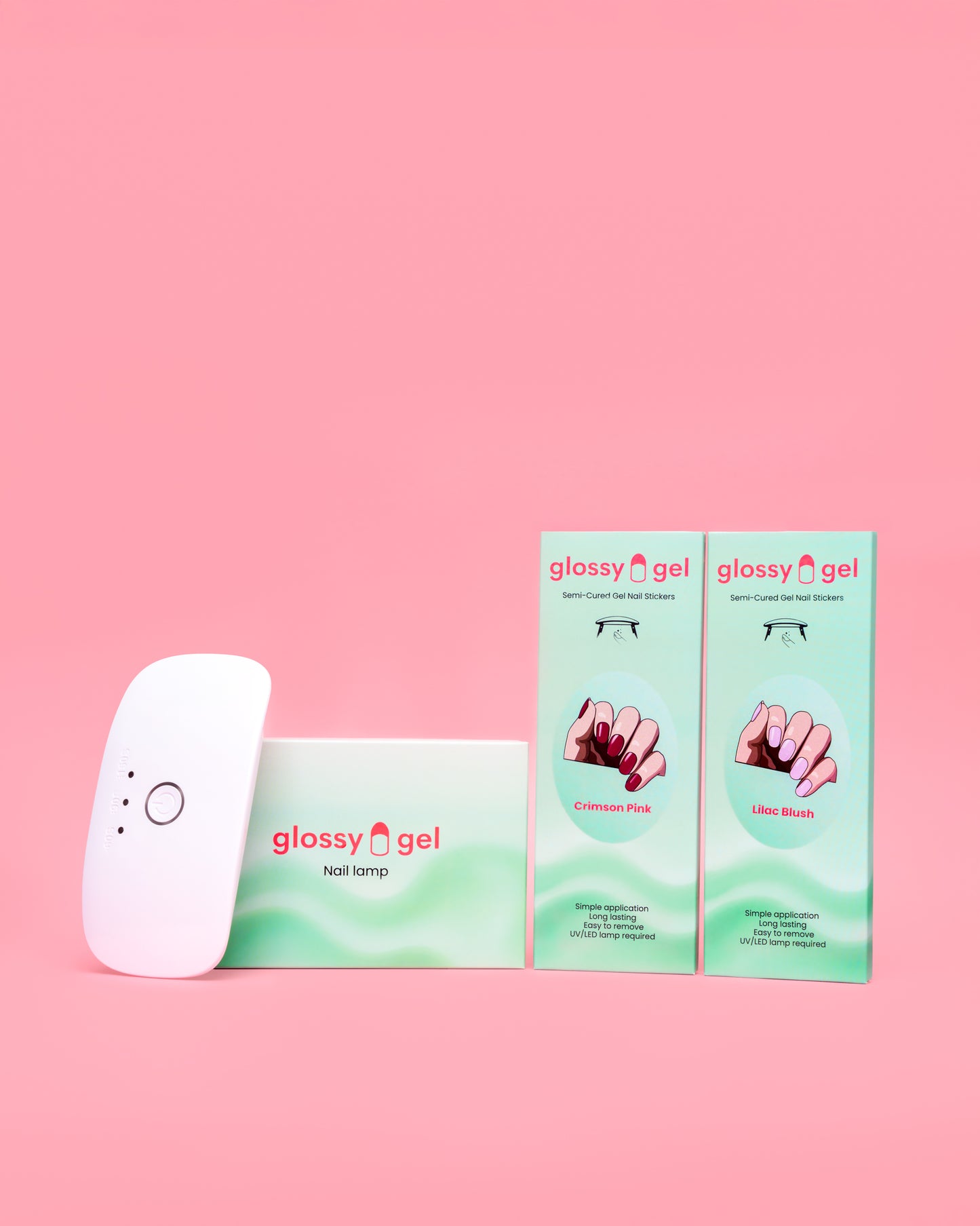 Glossy Gel Starter Kit BASIC - Naglalampi + Glossy Gel Límmiðar