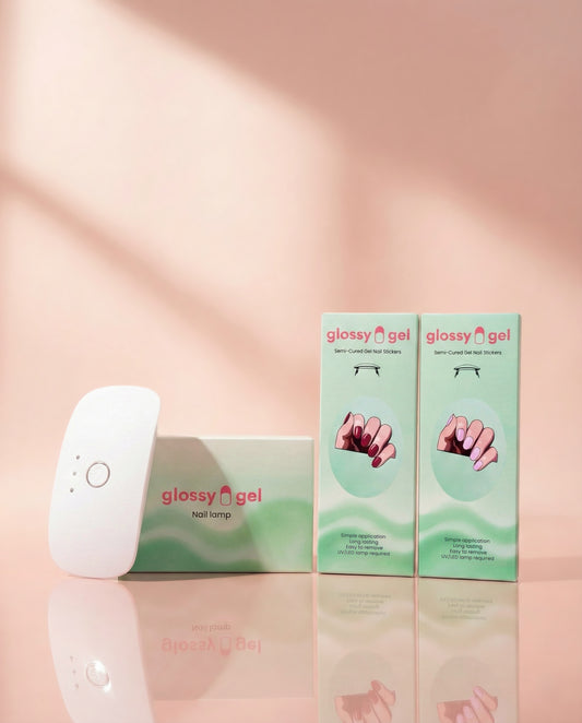 Glossy Gel Starter Kit BASIC - Naglalampi + Glossy Gel Límmiðar